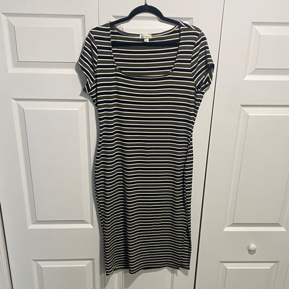 Derek Heart Black and White Striped Midi Dress